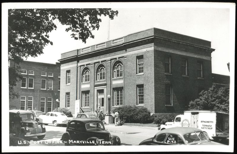 U.S. Post Office Building with Vintage Cars Maryville Tennessee