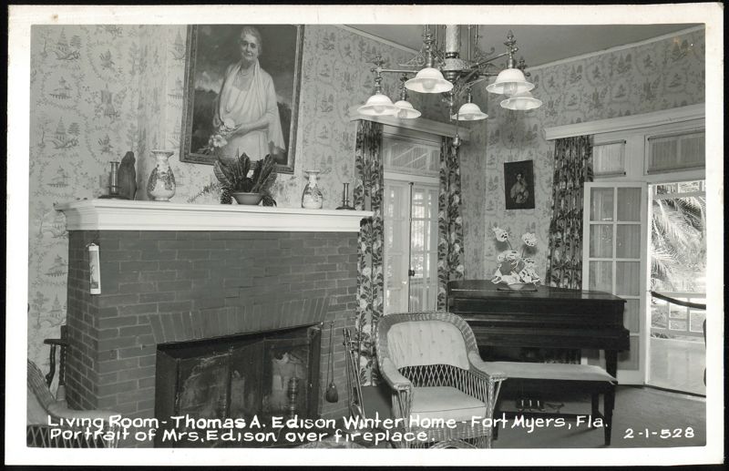Living Room, Thomas A. Edison Winter Home, Fort Myers, FL - Portrait of Mrs. Edison Florida