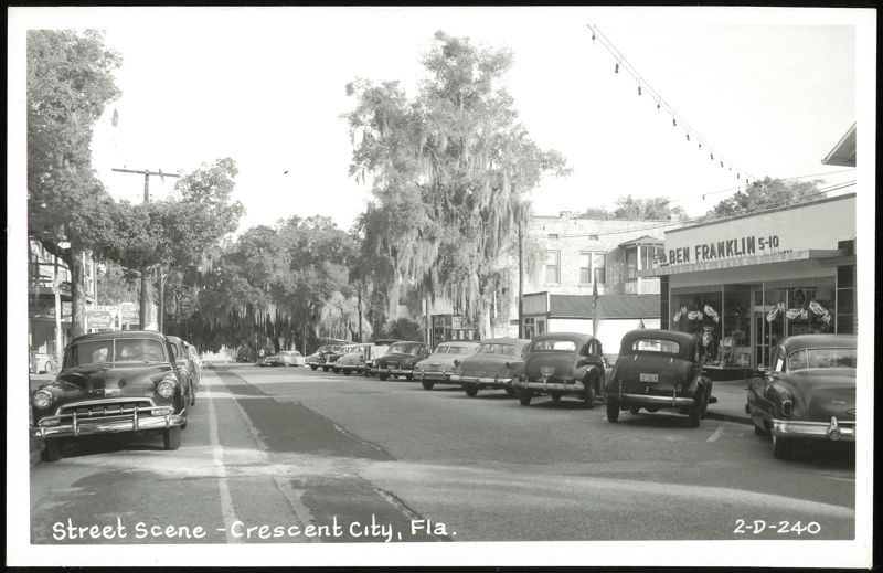 Street Scene with Parked Cars and Shops Crescent City Florida