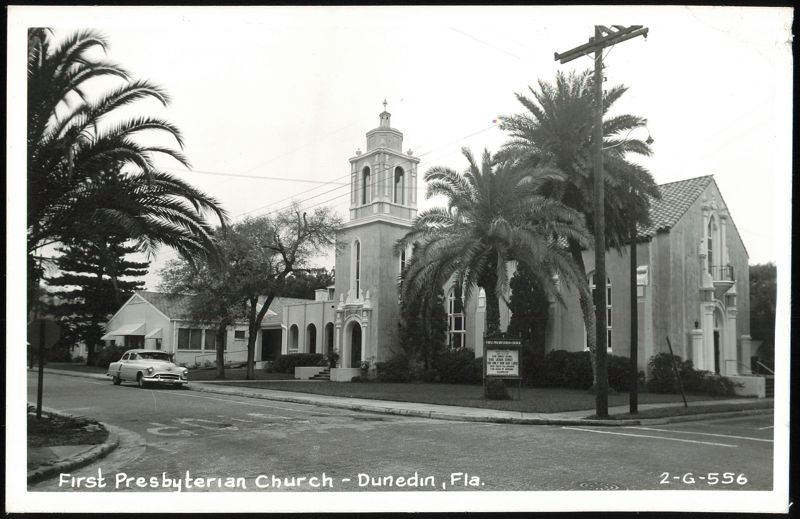 First Presbyterian Church with Bell Tower and Palm Trees