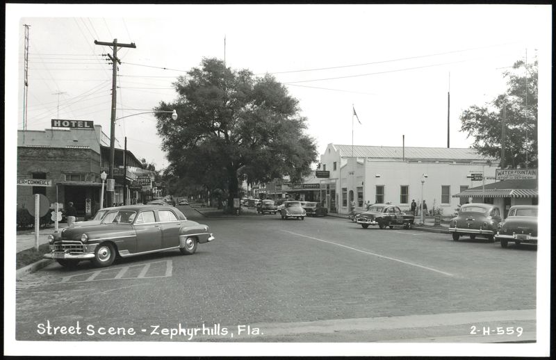 Street Scene with Vintage Cars and Businesses Zephyrhills Florida