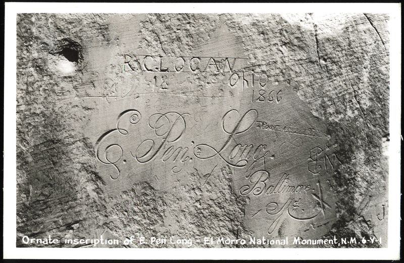 Ornate inscription of E. Pen Long at El Morro National Monument New Mexico