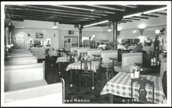Interior View of Plaza Cafe Booths, Tables, and Exposed Beams Postcard