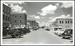 Avenue D Looking West with Businesses and Cars, Cisco Postcard