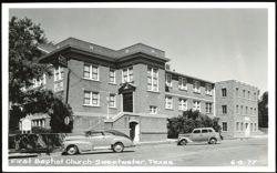 First Baptist Church, Sweetwater, Texas with Vintage Cars Postcard
