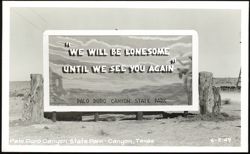 Palo Duro Canyon State Park Welcome Sign with Cowboy and Message Postcard