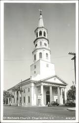 St. Michael's Church with Spire and Cars Postcard