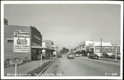 Street Scene with J. J. Manning Hardware and King Furniture Co. Postcard