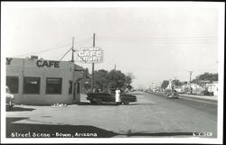 Street Scene with Highway Cafe Court and Cars, Bowie, Arizona Postcard