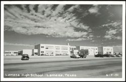 Lamesa High School building exterior with cars Postcard