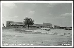 Sabinal High School Building with Cars Postcard