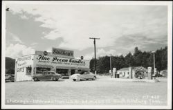 Stuckey's Pecan Candies, Gifts, and Gas Station with Vintage Cars Postcard