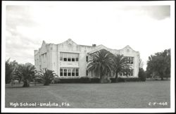 Umatilla High School Building with Palm Trees Postcard