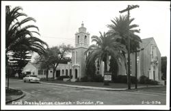 First Presbyterian Church with Bell Tower and Palm Trees Postcard