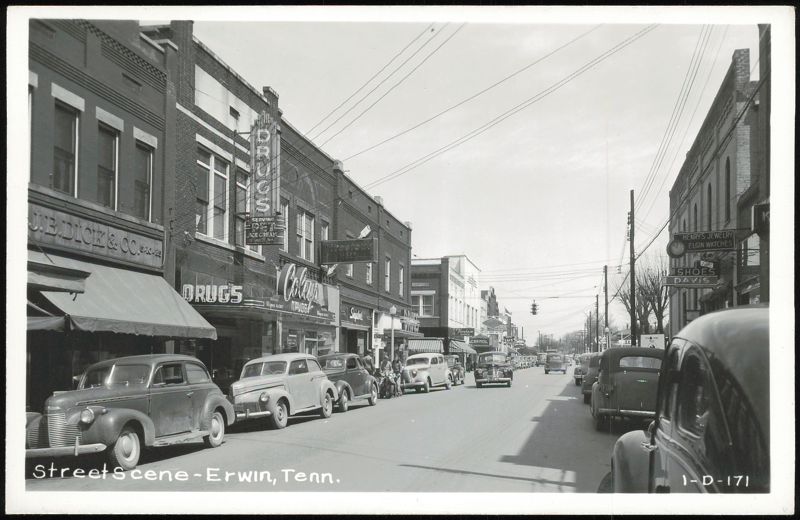 Street Scene Cars and Storefronts Erwin Tennessee