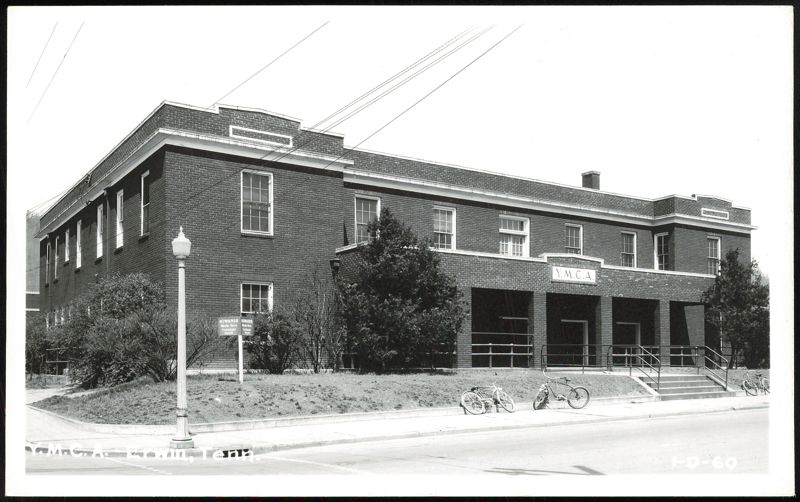 YMCA Building with Kiwanis Sign and Bicycles Erwin Tennessee