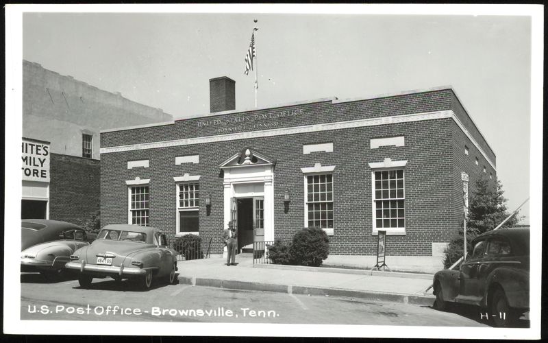 U.S. Post Office Building with Vintage Automobiles Brownsville Tennessee