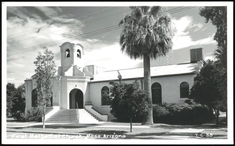 First Methodist Church with Bell Tower and Palm Tree Mesa Arizona