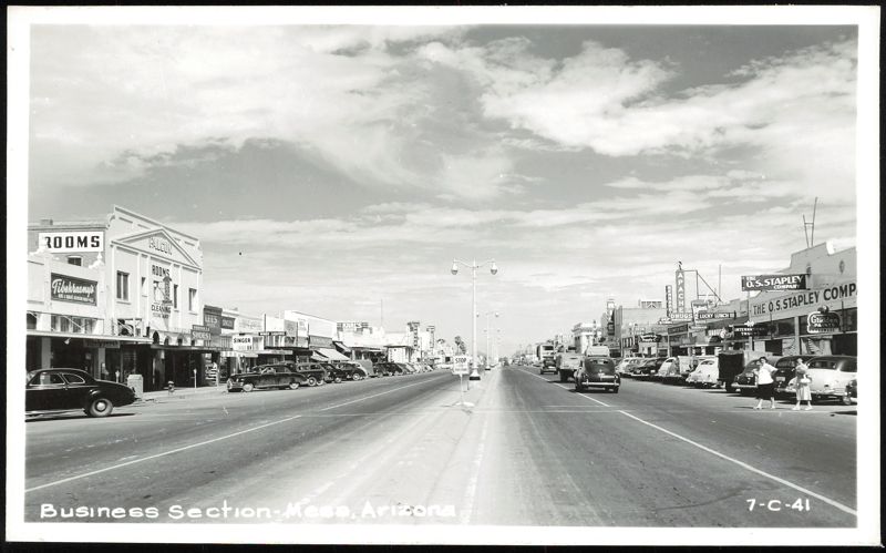 Business Section with Storefronts and Vintage Cars Mesa Arizona