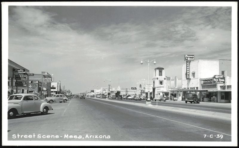 Main Street Scene with Vintage Cars and Storefronts Mesa Arizona