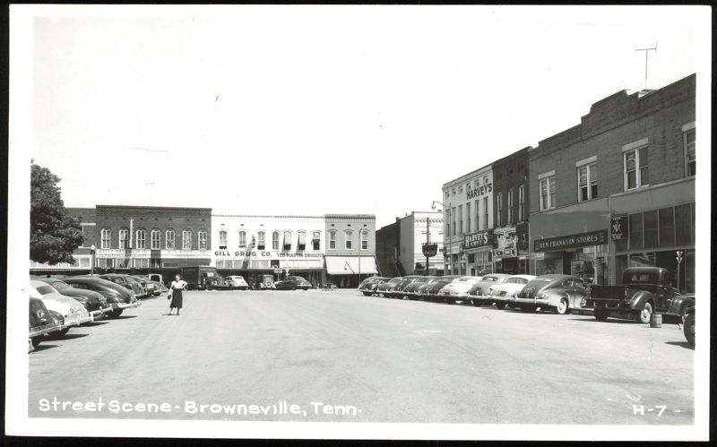 Street Scene with Parked Cars and Storefronts Brownsville Tennessee