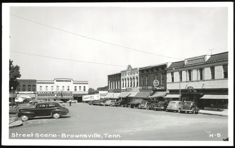 Street Scene with Martin's Dept. Store and Local Shops Brownsville Tennessee