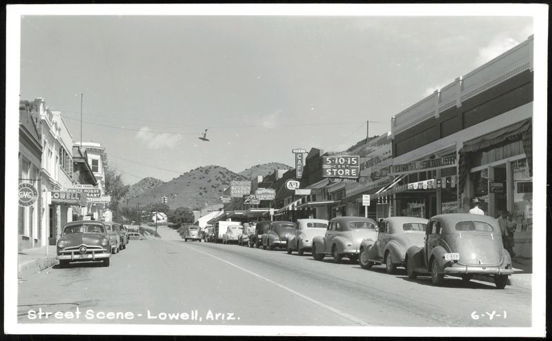 Street Scene with Parked Cars and Storefronts Lowell Arizona