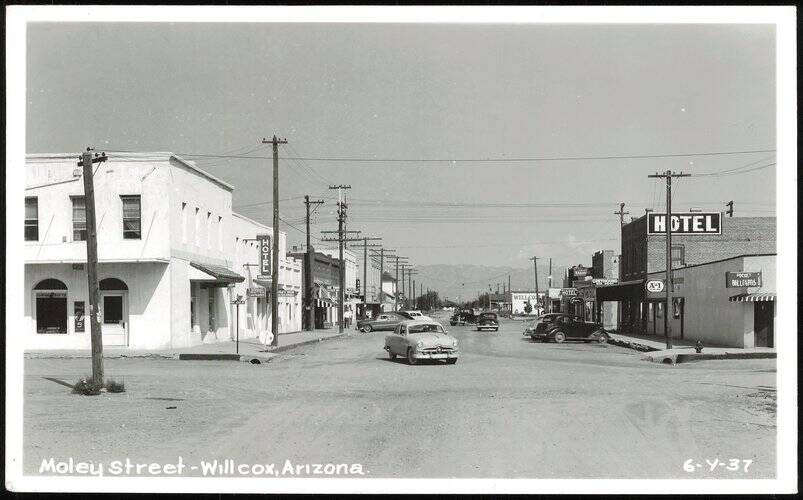 Maley Street with Vintage Cars and Businesses Willcox Arizona