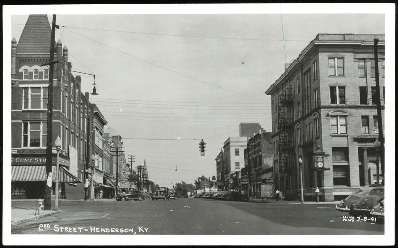 2nd Street View with Historic Buildings and Vintage Cars Henderson Kentucky