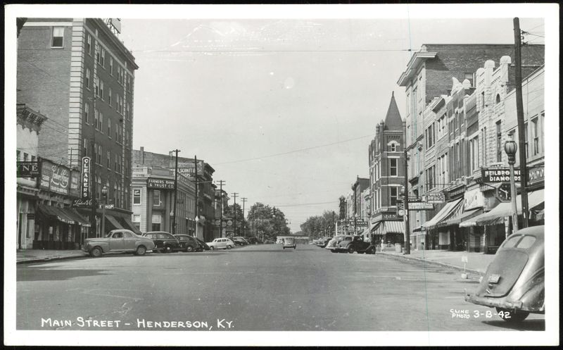 Main Street with Vintage Cars and Storefronts Henderson Kentucky
