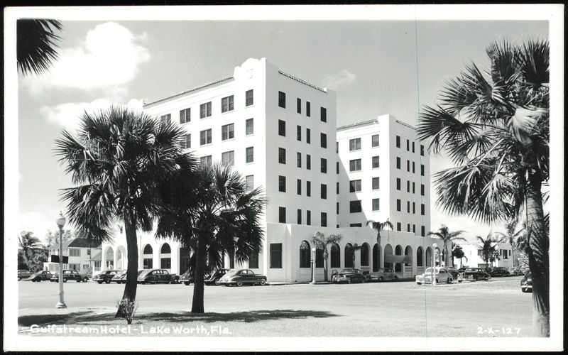 Gulfstream Hotel with Palm Trees and Vintage Cars Lake Worth Florida