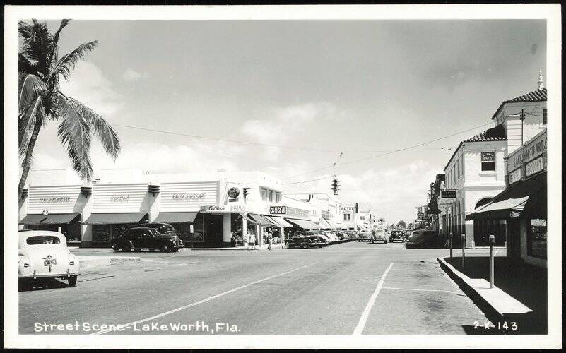 Street Scene with Rexall Drugs and Men's Wear Lake Worth Florida