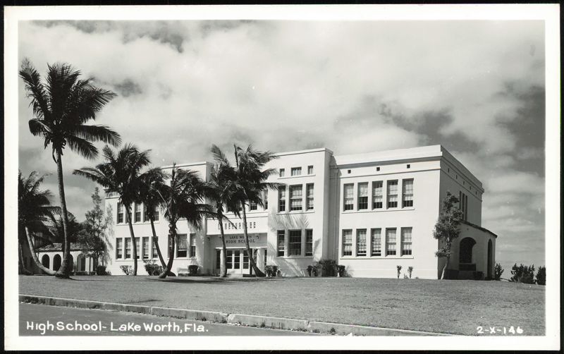 Lake Worth High School Building and Palm Trees Florida