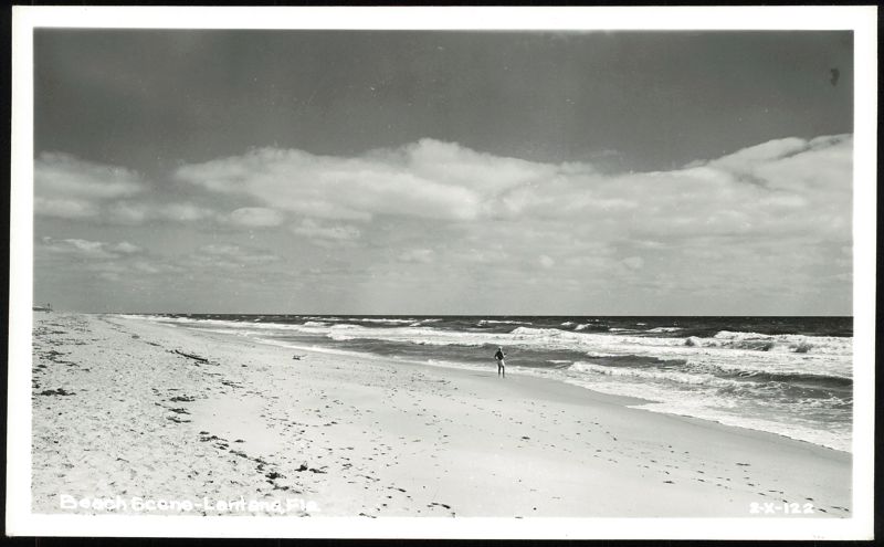Beach Scene with Person Fishing in Surf Lantana Florida