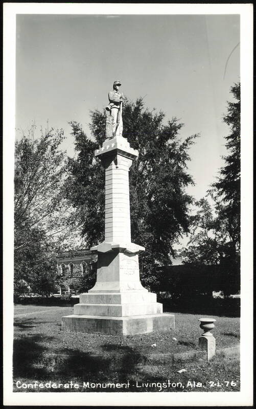 Confederate Monument with Soldier Statue and Tall Column Livingston Alabama