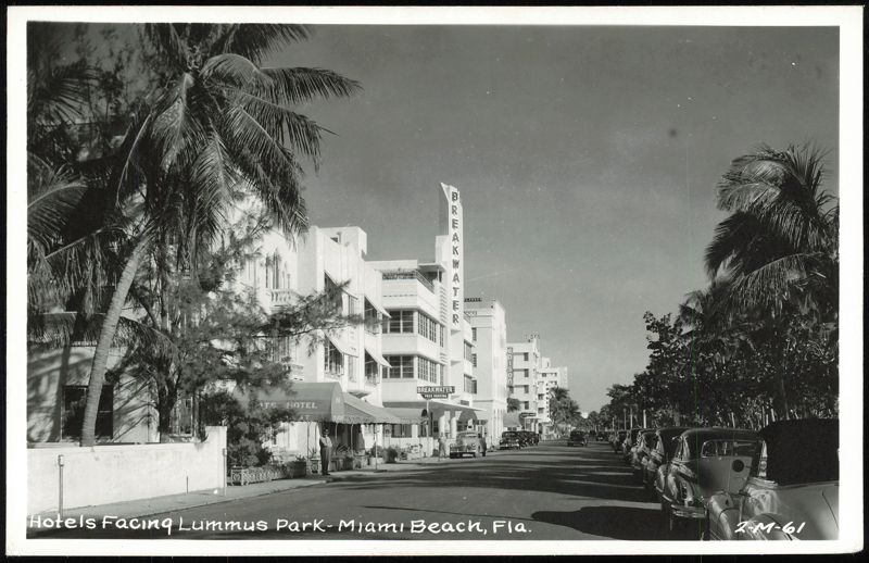 Hotels Facing Lummus Park with Breakwater and Edison Miami Beach Florida