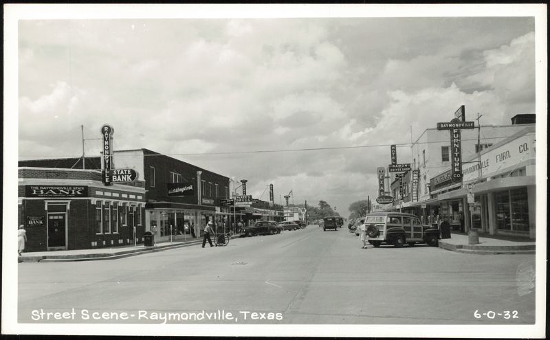 Street Scene with Raymondville State Bank and Furniture Co. Texas