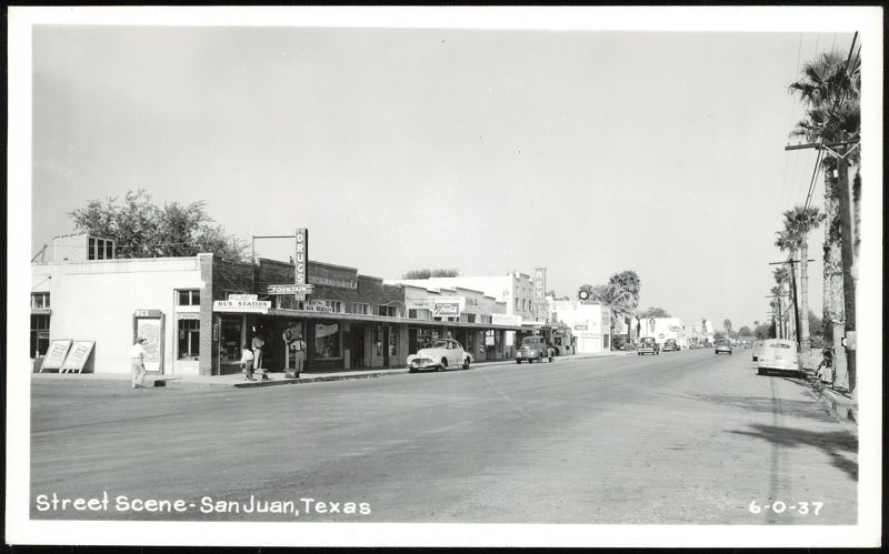 Street Scene with Valley Transit Co. Bus Station San Juan Texas