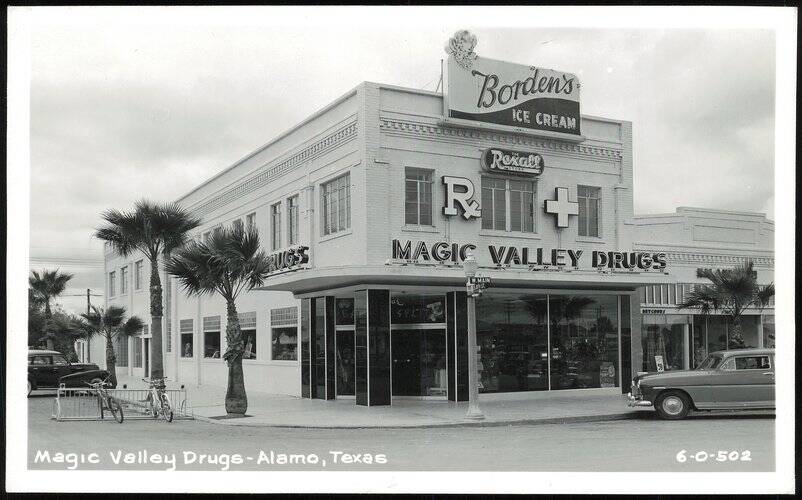 Magic Valley Drugs with Borden's Ice Cream Sign Alamo Texas