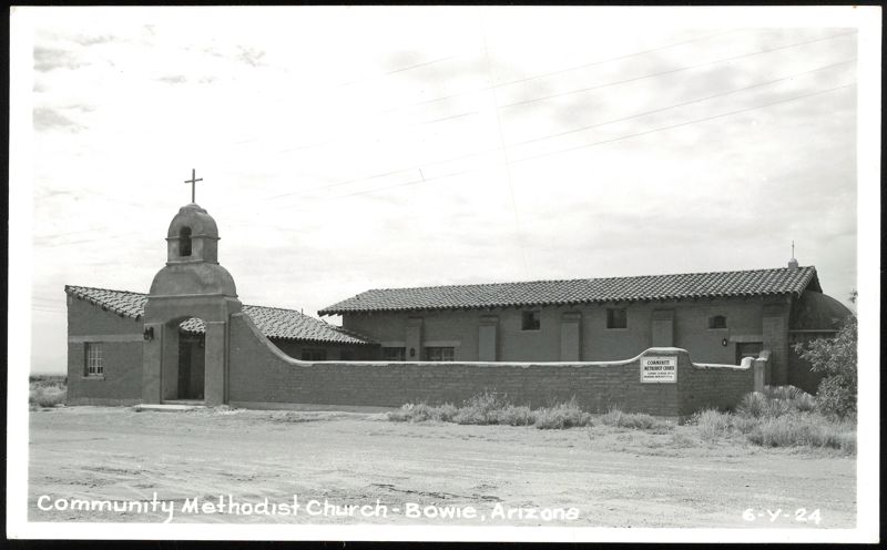 Community Methodist Church with Bell Tower and Adobe Wall Bowie Arizona