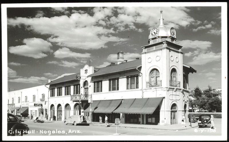 City Hall with Clock Tower and Street Scene Nogales Arizona