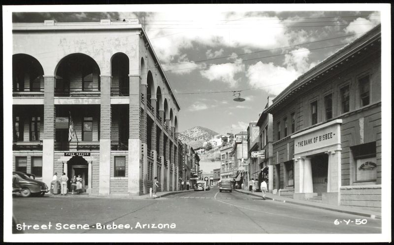 Street Scene with Post Office and Bank of Bisbee Arizona