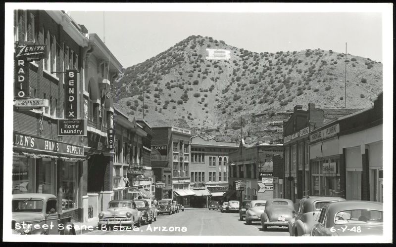 Street Scene with Hillside B and Vintage Cars Bisbee Arizona