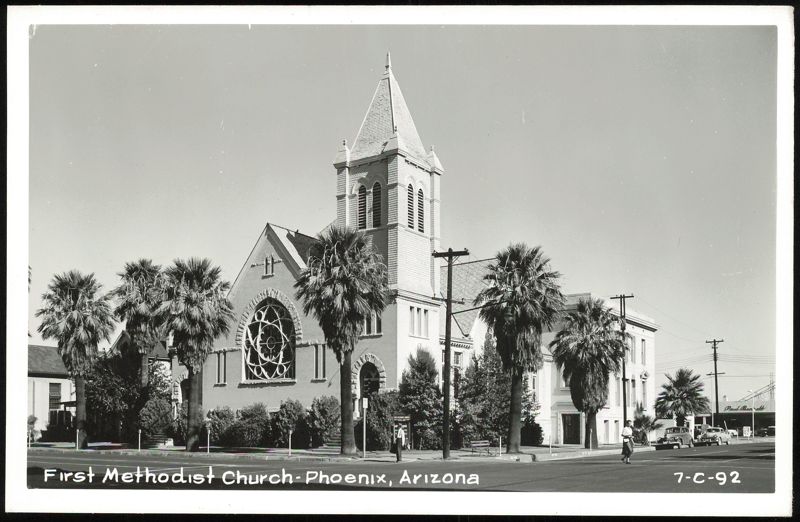 First Methodist Church with Palm Trees and Rose Window Phoenix Arizona