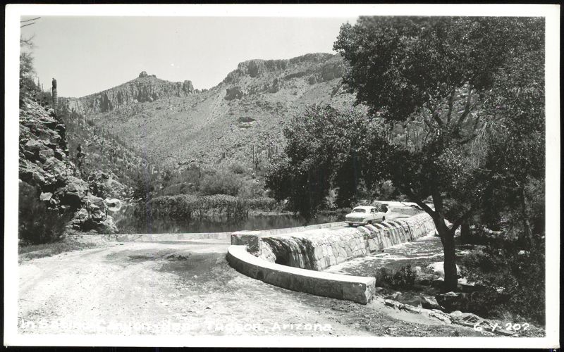 Car Crossing Stone Bridge in Sabino Canyon Tucson Arizona