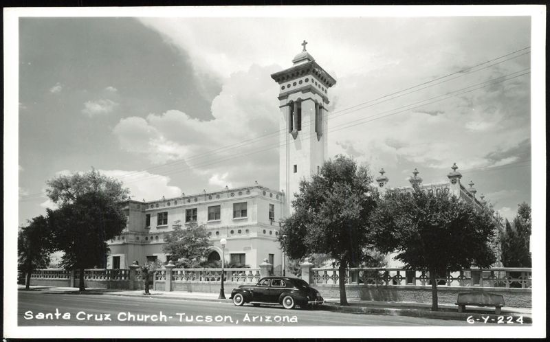 Santa Cruz Church with Bell Tower and Parked Car Tucson Arizona