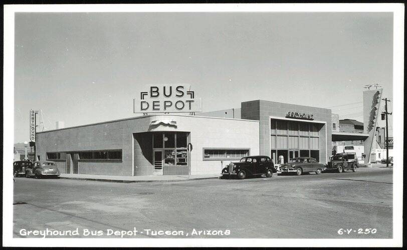 Greyhound Bus Depot with Vintage Cars Tucson Arizona