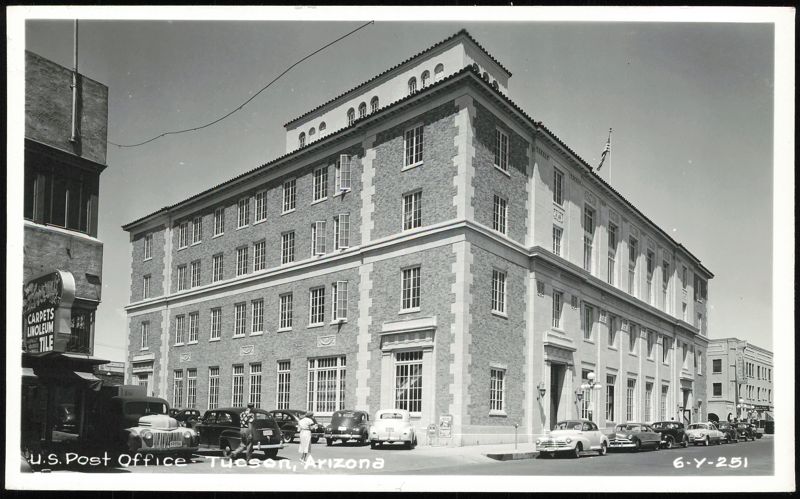 U.S. Post Office and Court House with Vintage Cars Tucson Arizona