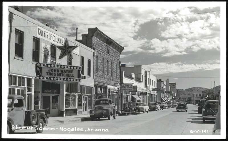 Street Scene with Movie Marquee and Vintage Cars Nogales Arizona