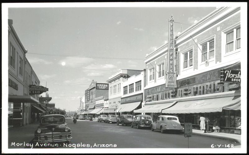 Morley Avenue Street Scene with Shops and Vintage Cars Nogales Arizona